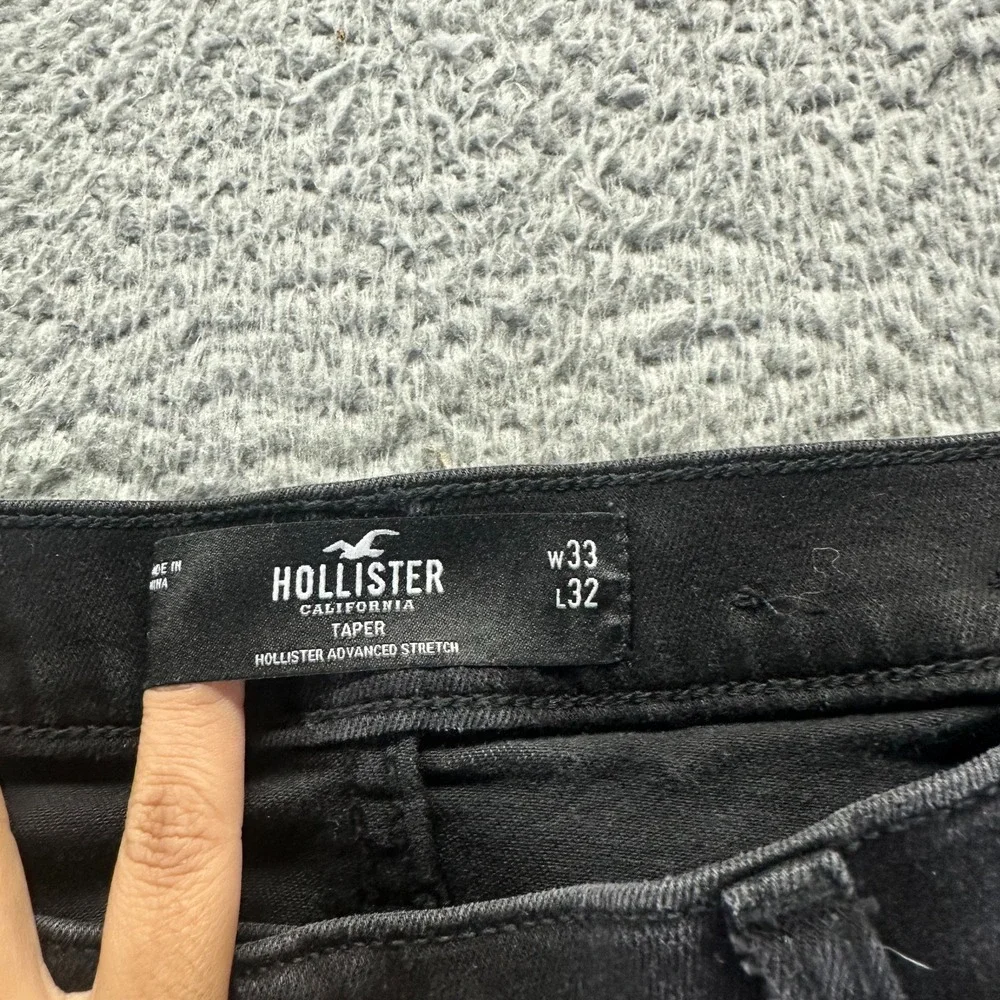 Hollister Jeans‎ Mens 33x32 Black Cotton Denim Tapered Leg Workwear Stretch